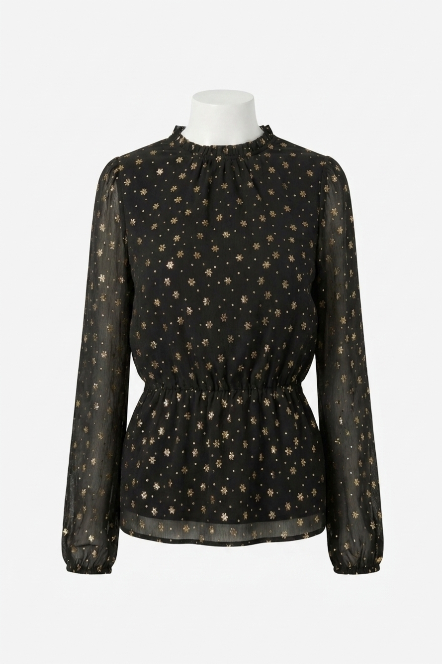 NEW SUGARLIPS chandra floral peplum top in gold